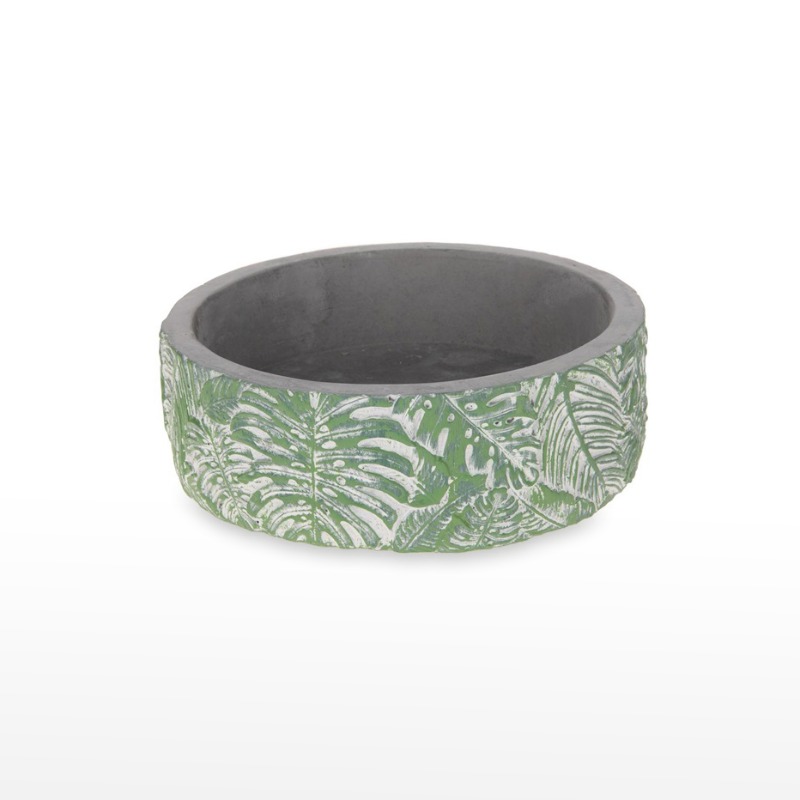 Vaso Cimento com Folhas Verde